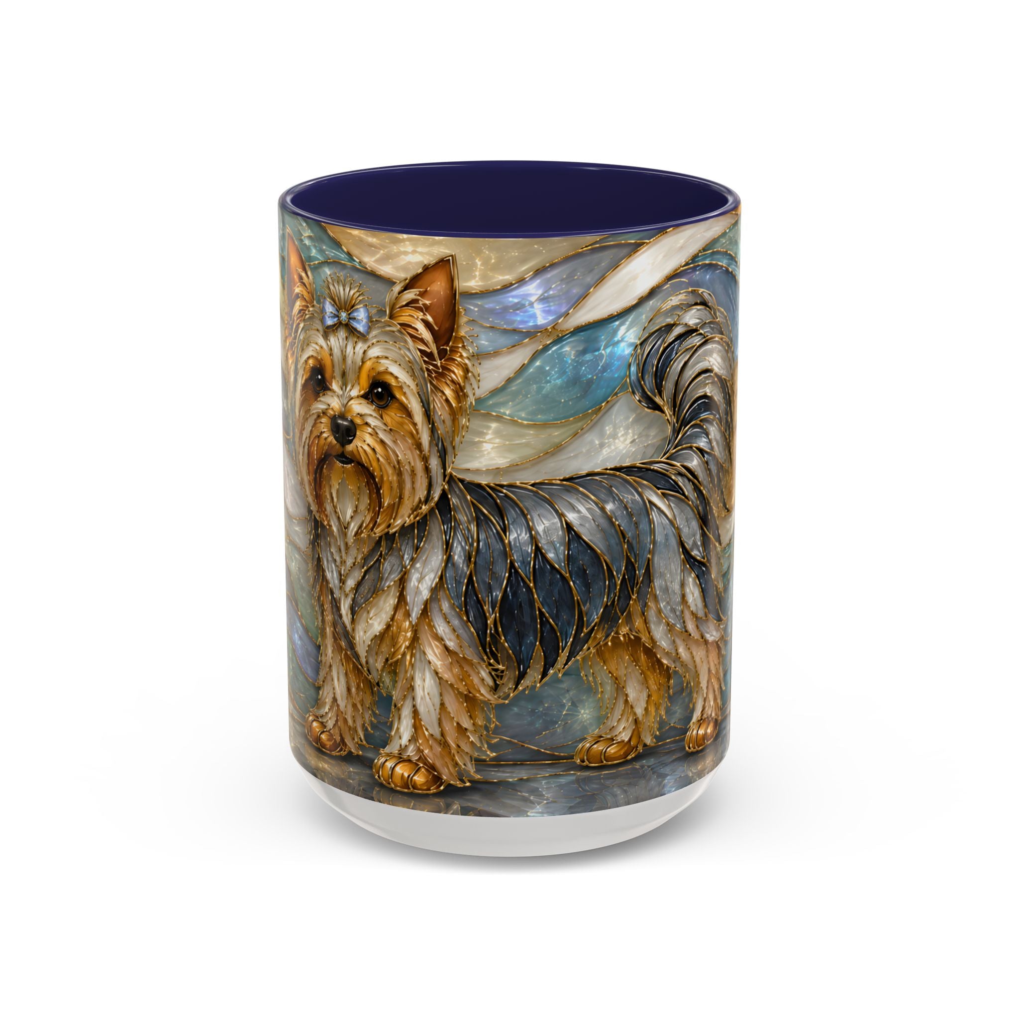 Blue Glow Yorkshire Terrier Stained Glass Style Mug