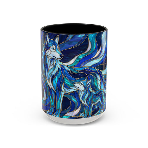 Cobalt Wolf Family Stained Glass Style Mug