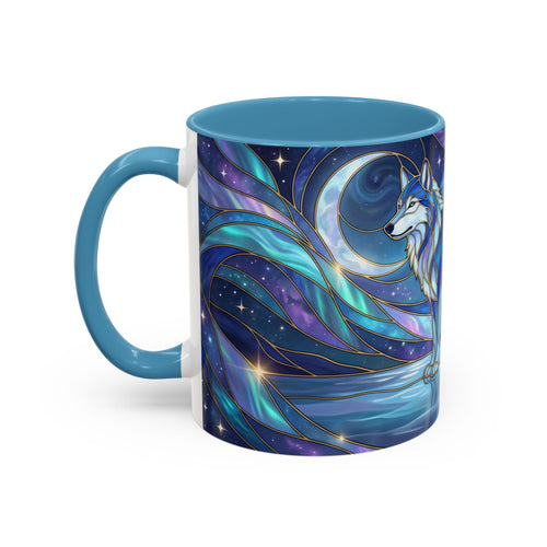 Moonlit Lake Wolf Stained Glass Style Mug