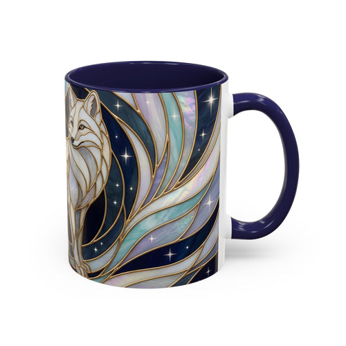 Starlit Arctic Fox Stained Glass Style Mug