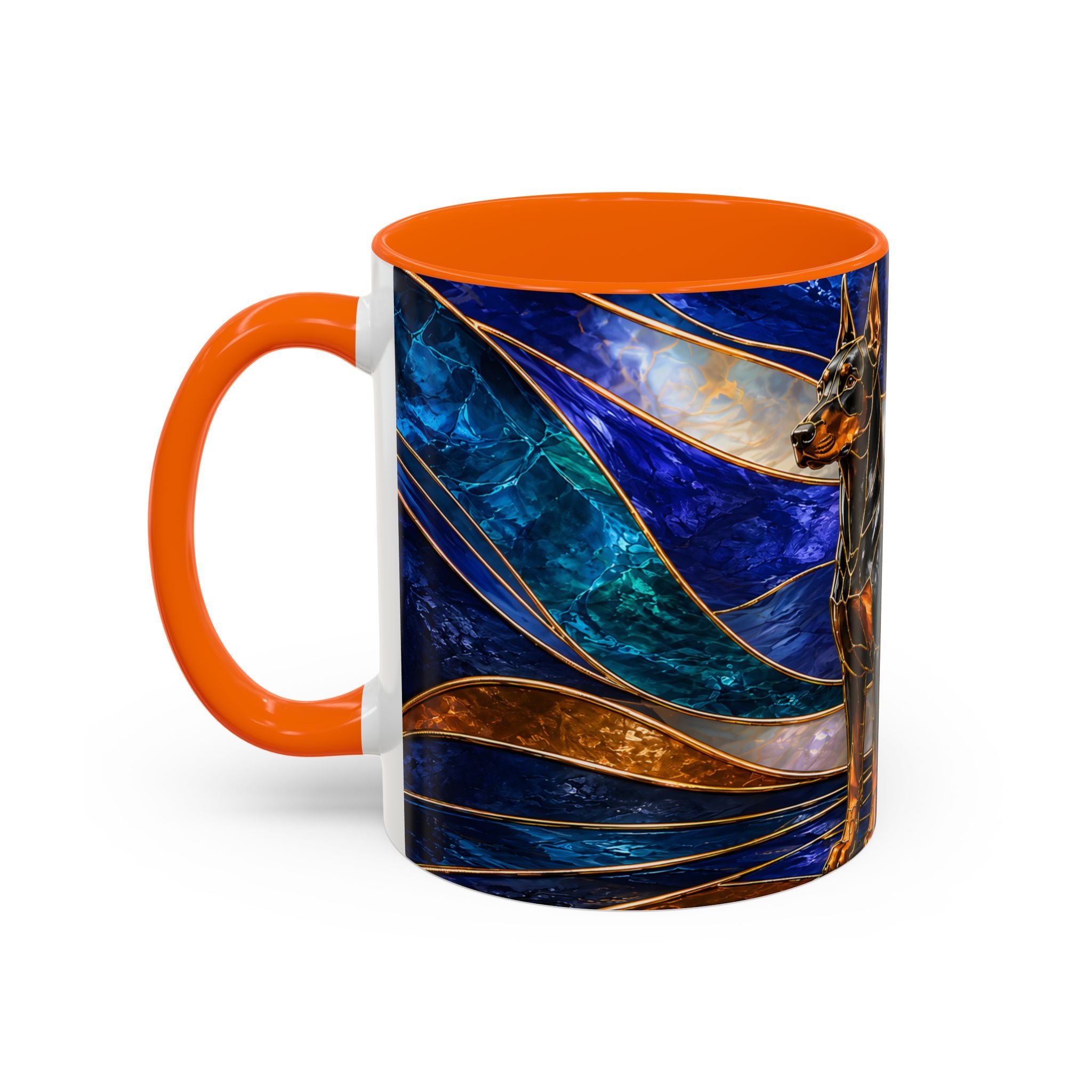 Blue Wave Doberman Pinscher Stained Glass Style Mug