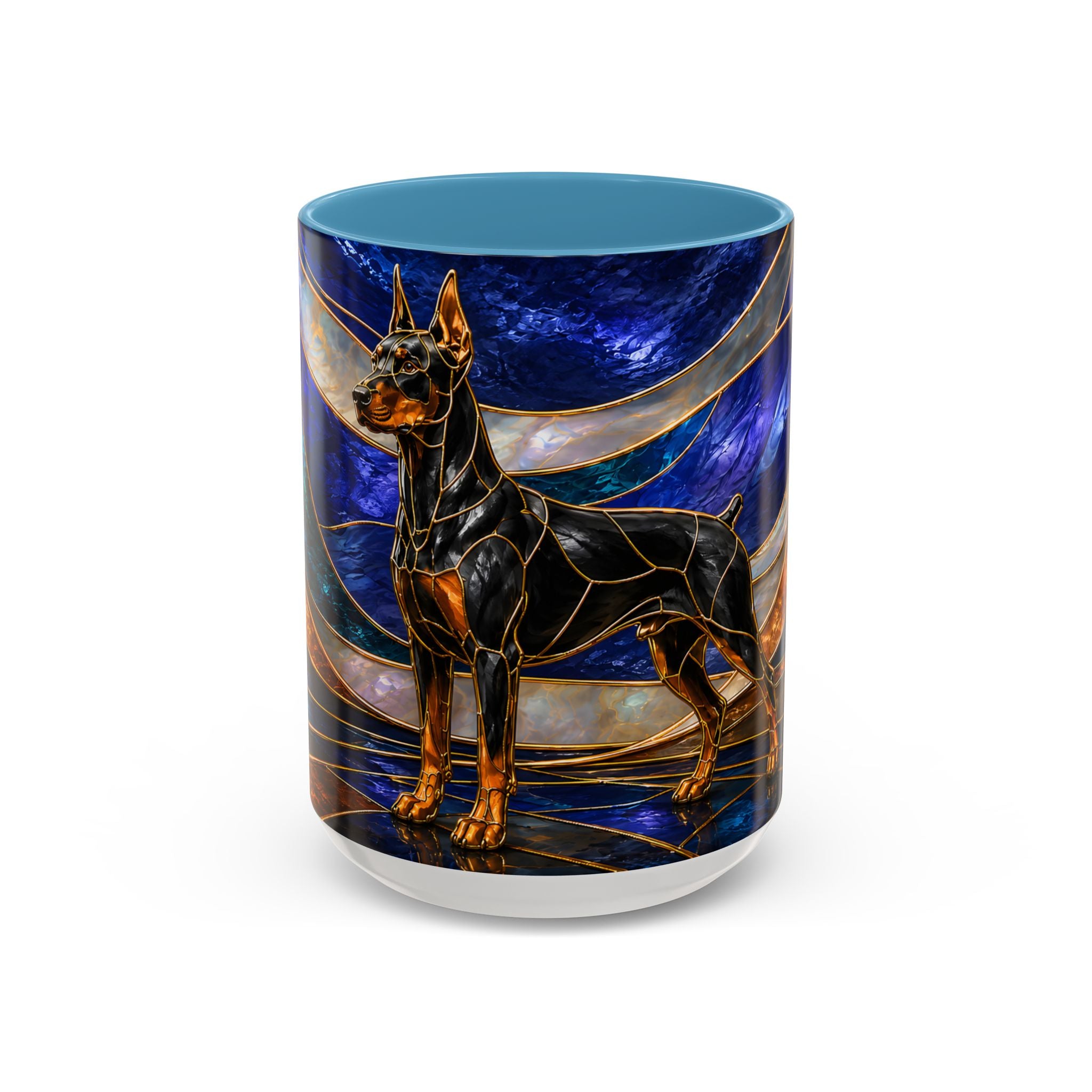 Blue Wave Doberman Pinscher Stained Glass Style Mug