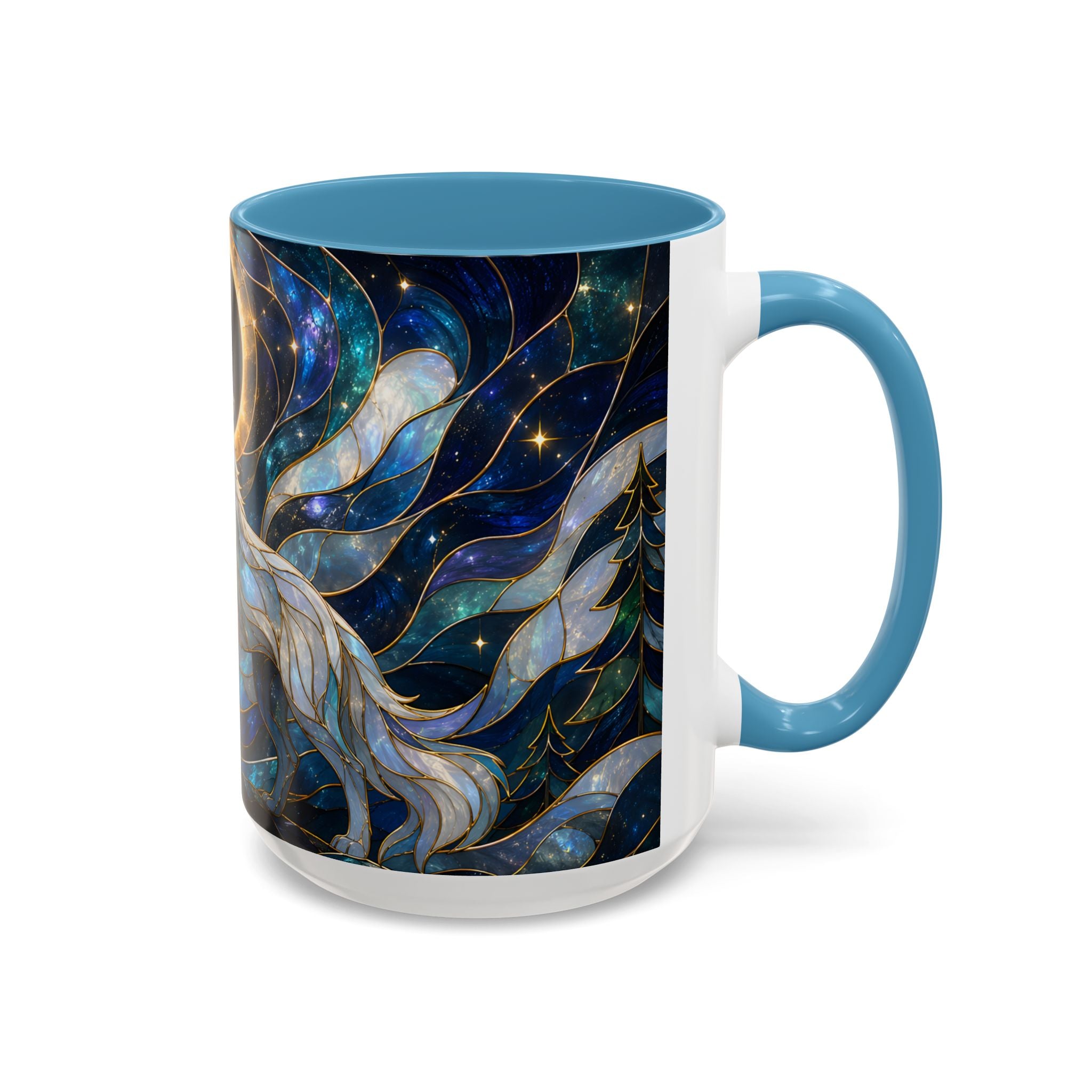 Moonlit Howl Wolf Stained Glass Style Mug