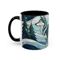 Pine Forest Wolf Stained Glass Style Mug