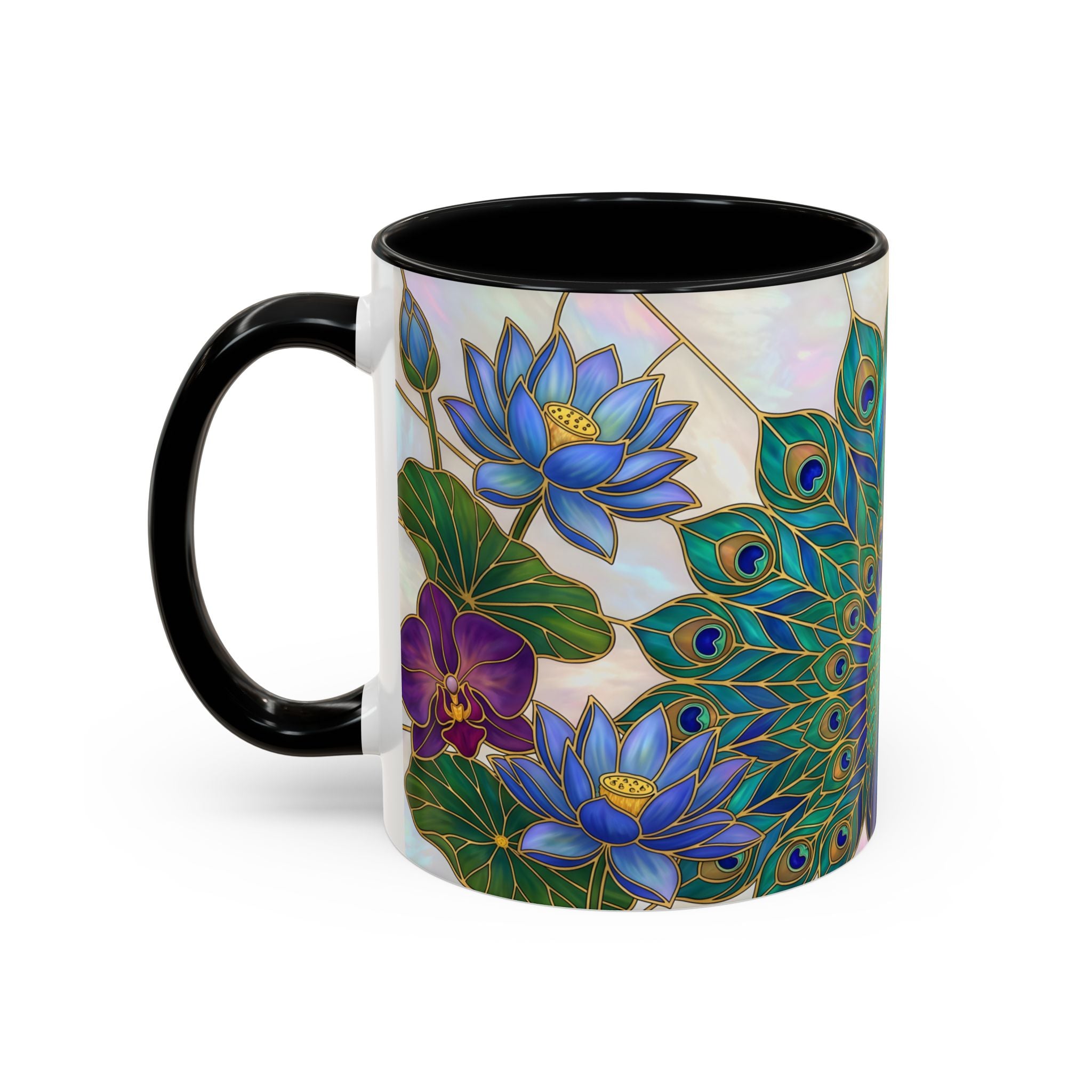Floral Peacock Stained Glass Style Mug