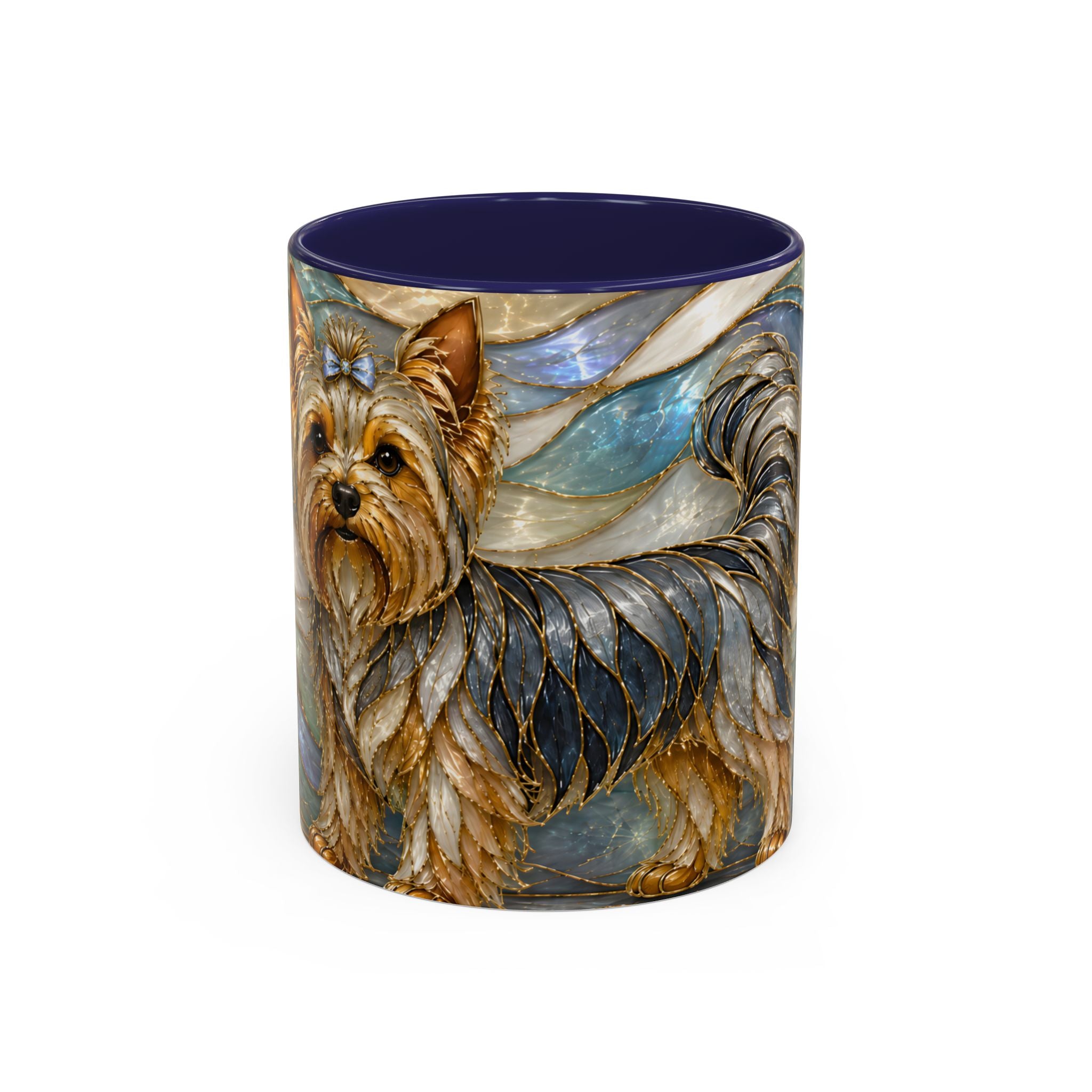 Blue Glow Yorkshire Terrier Stained Glass Style Mug