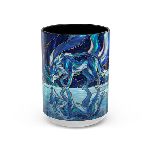 Cobalt Wolf Reflection Stained Glass Style Mug