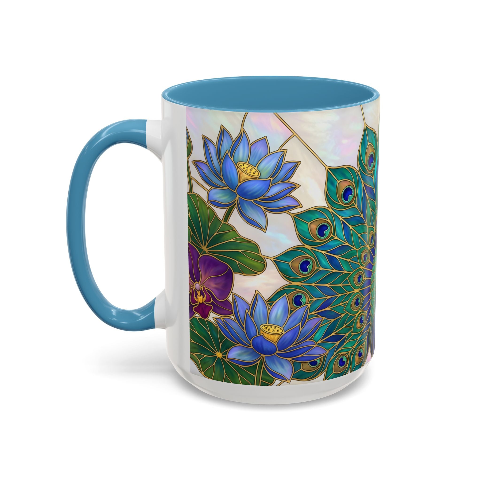 Floral Peacock Stained Glass Style Mug