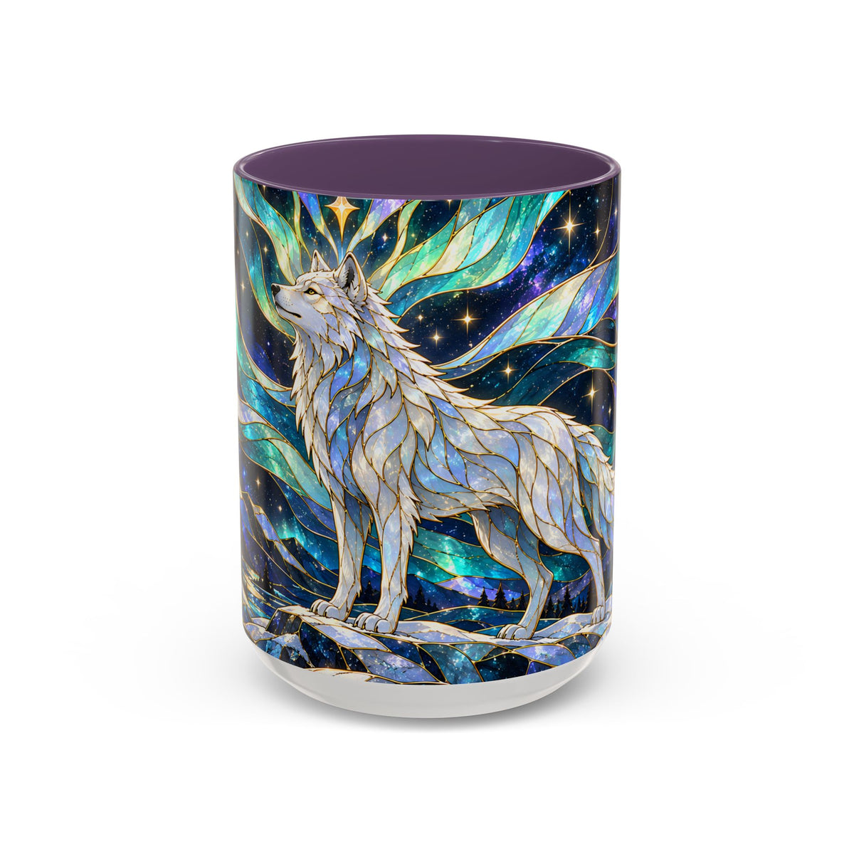 Northern Lights Wolf Stained Glass Style Mug