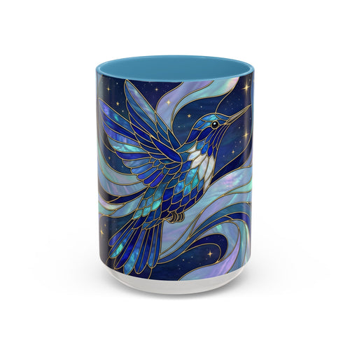 Blue Glow Hummingbird Stained Glass Style Mug