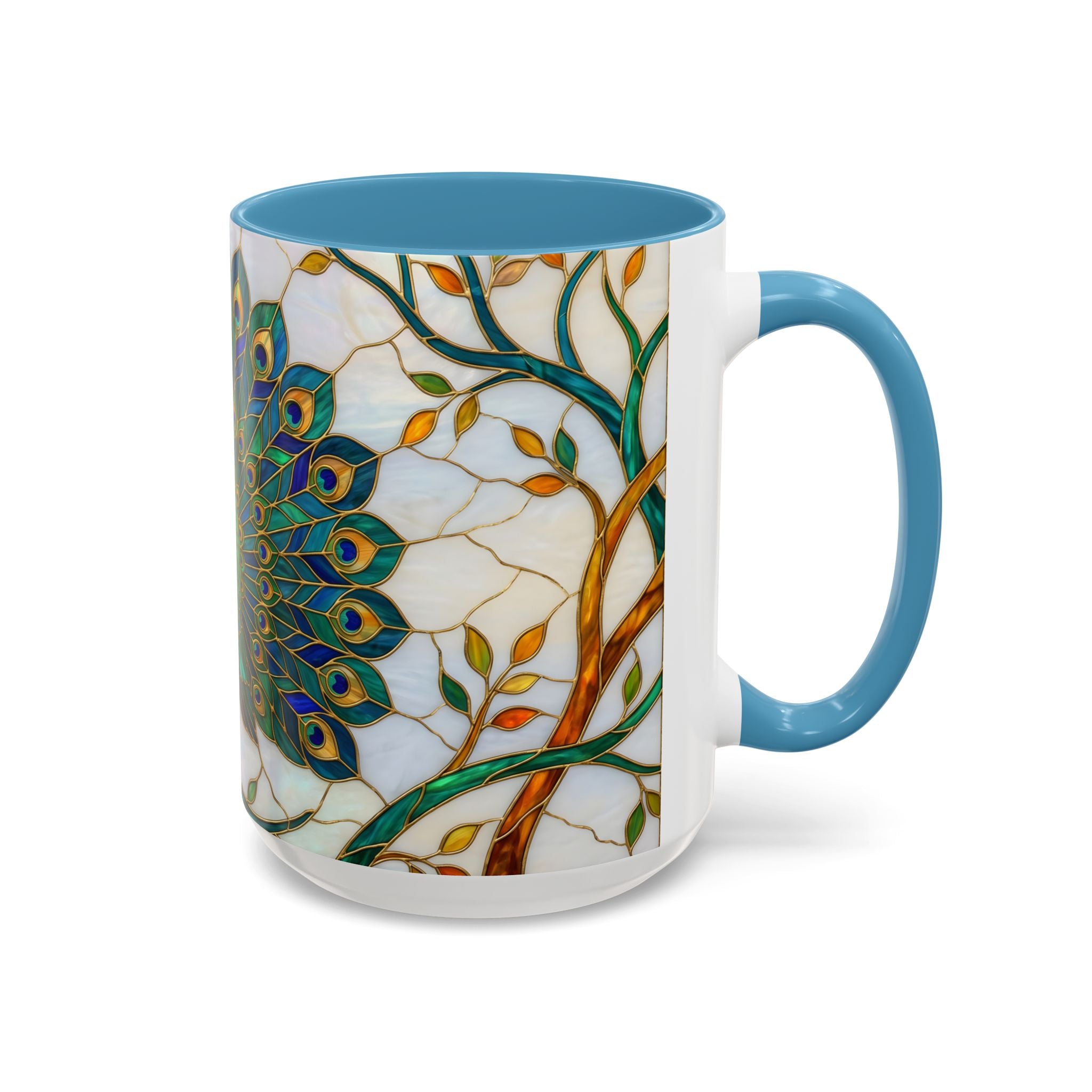 Elegant Peacock Stained Glass Style Mug