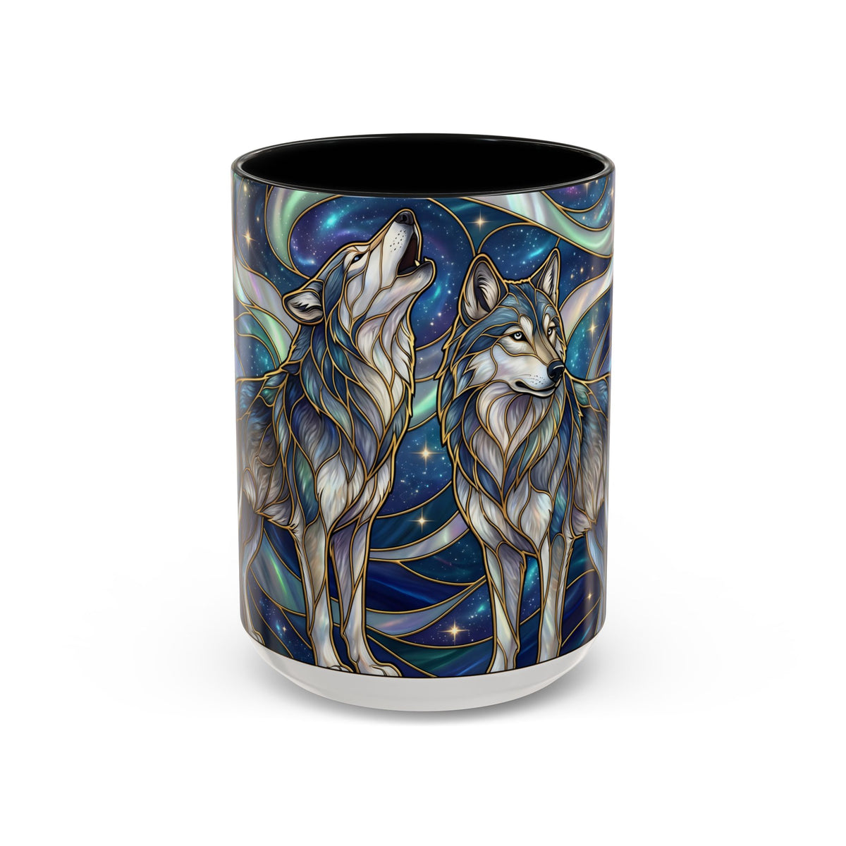 Twin Wolves Stained Glass Style Mug