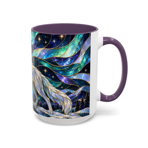Northern Lights Wolf Stained Glass Style Mug