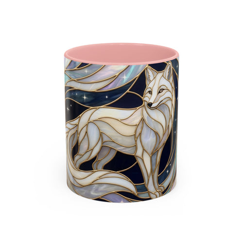 Starlit Arctic Fox Stained Glass Style Mug