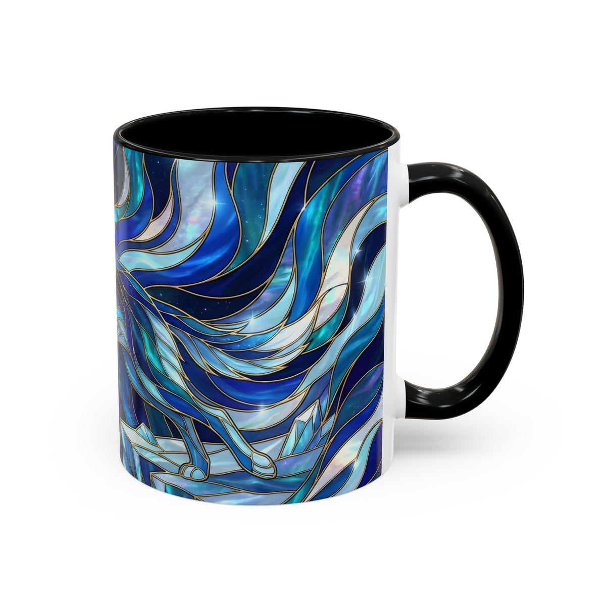 Cobalt Wolf Run Stained Glass Style Mug