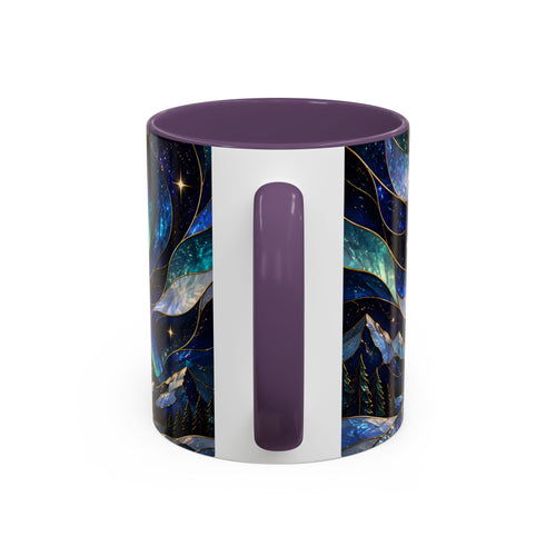 Aurora Mountain Wolf Stained Glass Style Mug