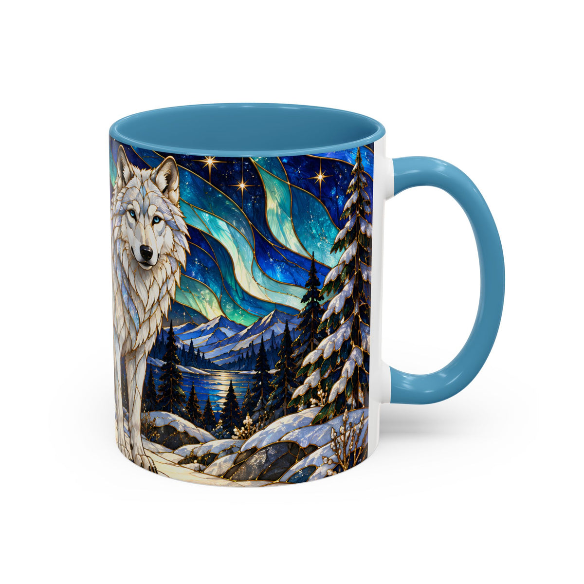 Aurora Lake Wolf Stained Glass Style Mug