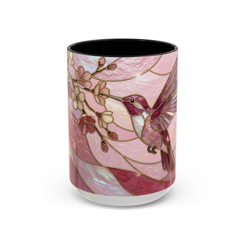 Pink Blossom Hummingbird Stained Glass Style Mug