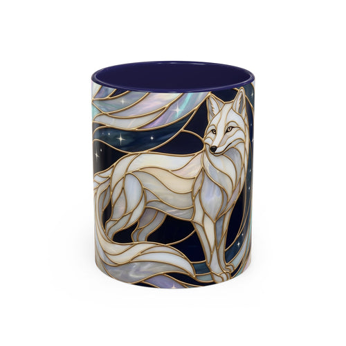 Starlit Arctic Fox Stained Glass Style Mug