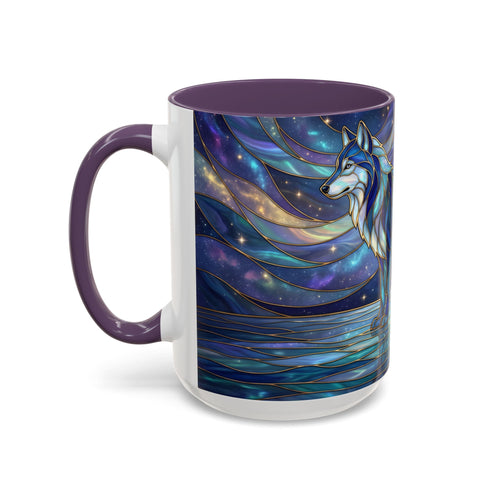 Starlit Lake Wolf Stained Glass Style Mug