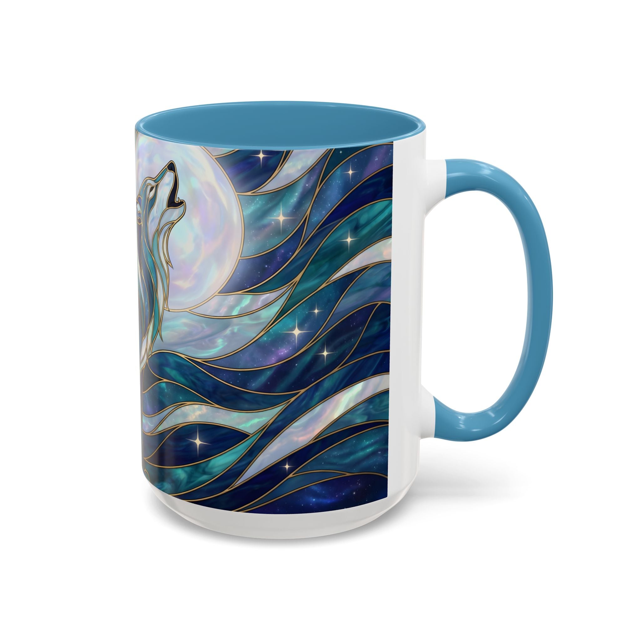 Celestial Blue Wolf Stained Glass Style Mug