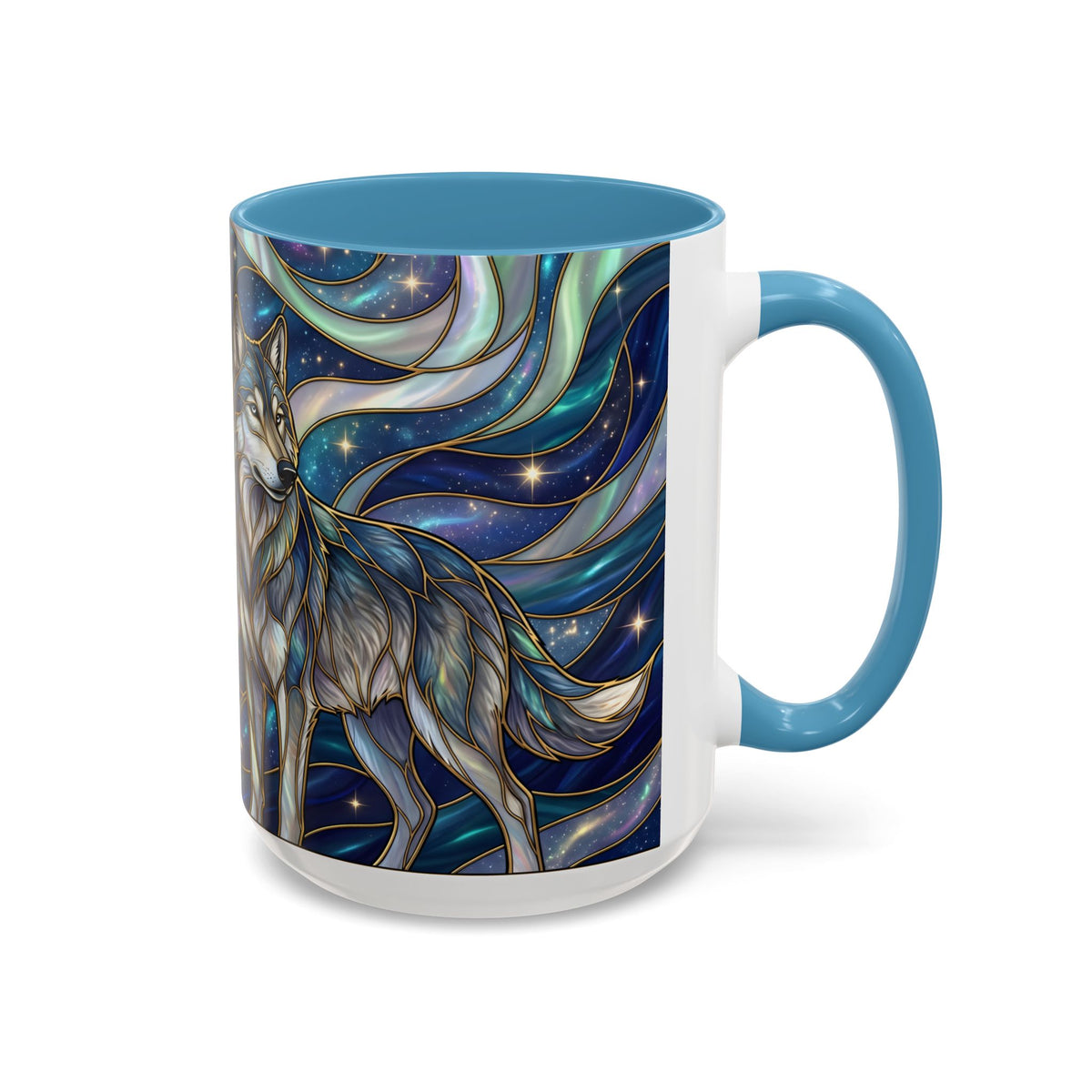 Twin Wolves Stained Glass Style Mug