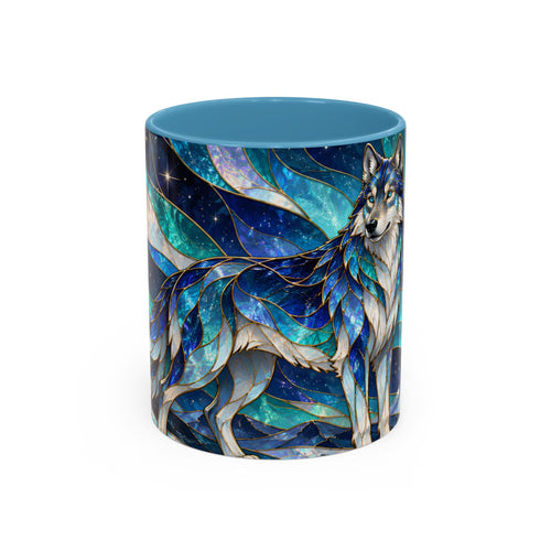 Northern Glow Wolf Stained Glass Style Mug