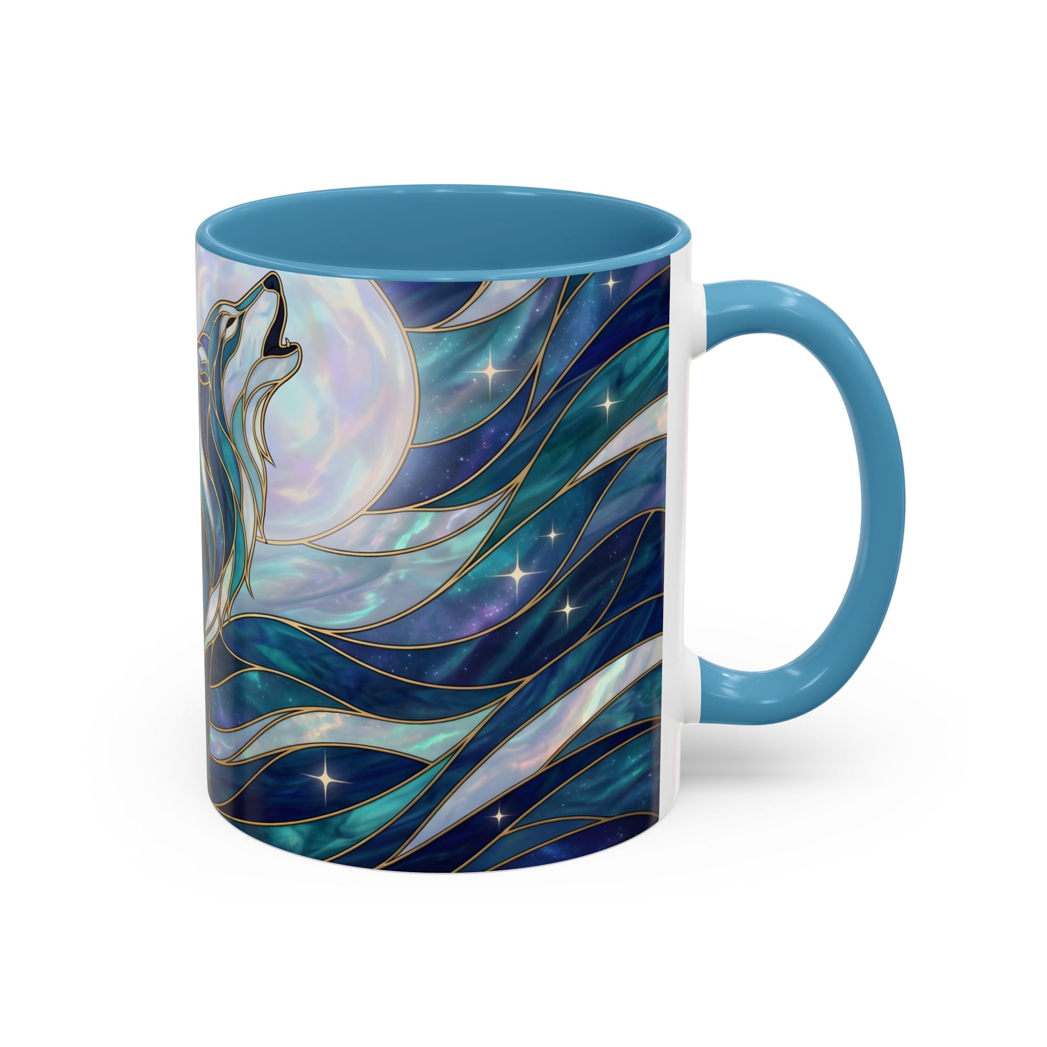 Celestial Blue Wolf Stained Glass Style Mug