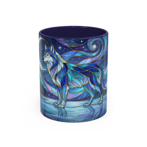 Moonlit Lake Wolf Stained Glass Style Mug