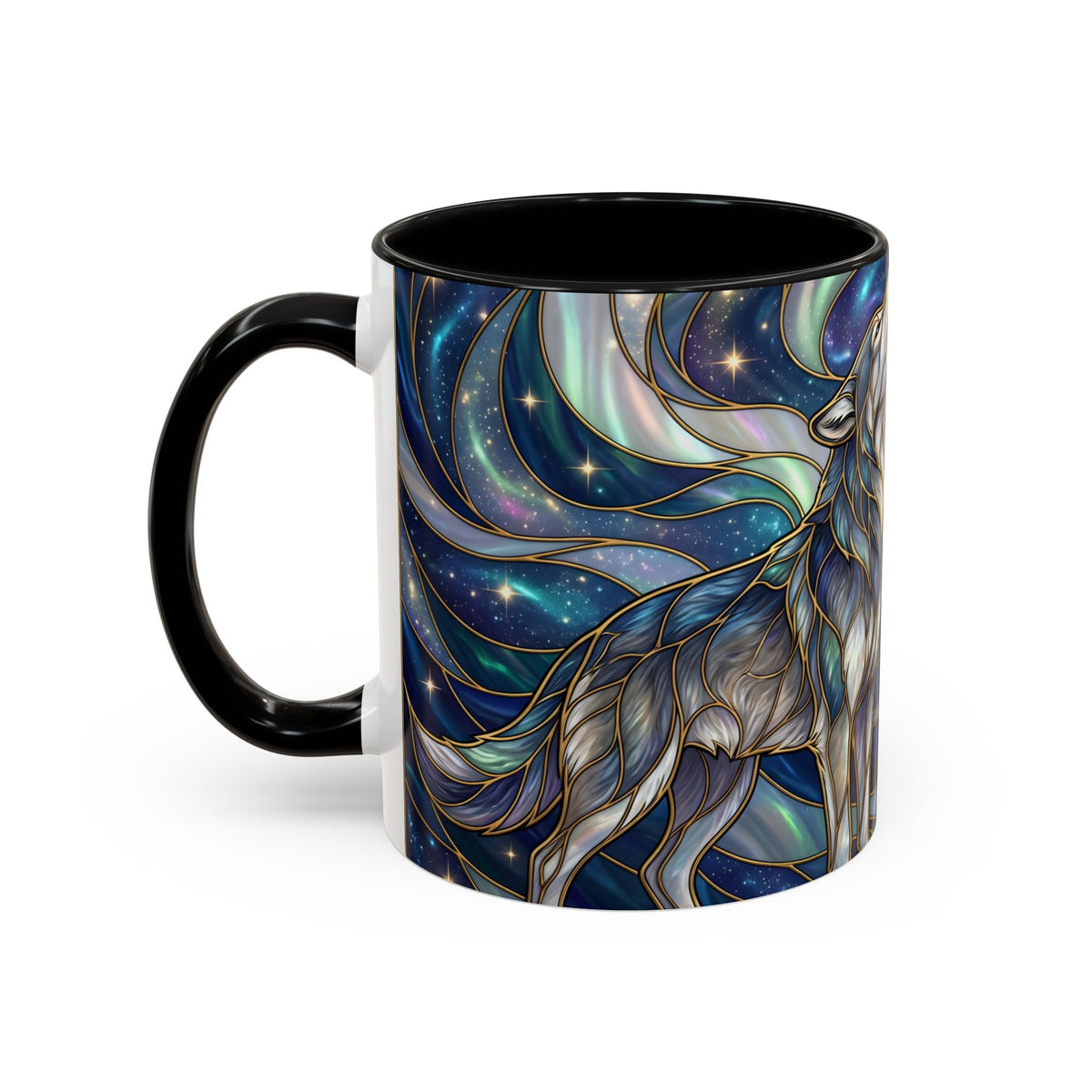 Twin Wolves Stained Glass Style Mug