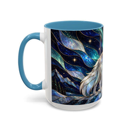 Aurora Mountain Wolf Stained Glass Style Mug