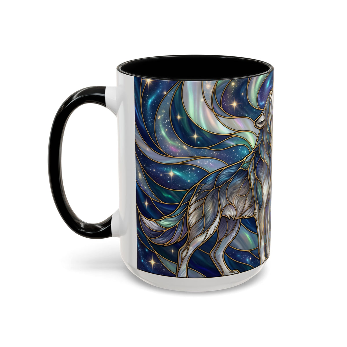 Twin Wolves Stained Glass Style Mug