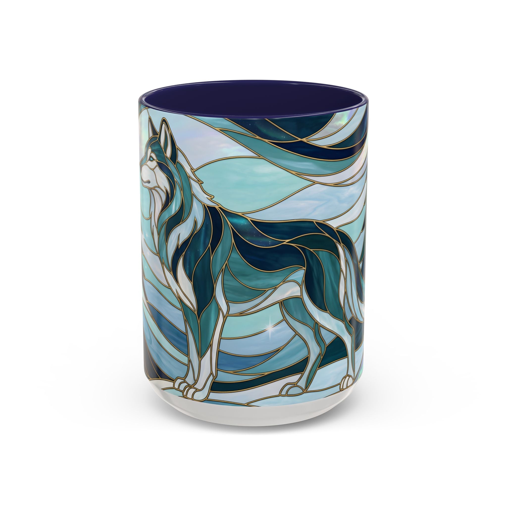 Pine Forest Wolf Stained Glass Style Mug