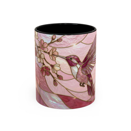 Pink Blossom Hummingbird Stained Glass Style Mug