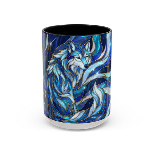 Cobalt Wolf Guardian Stained Glass Style Mug