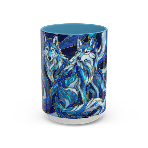 Cobalt Wolf Duo Stained Glass Style Mug