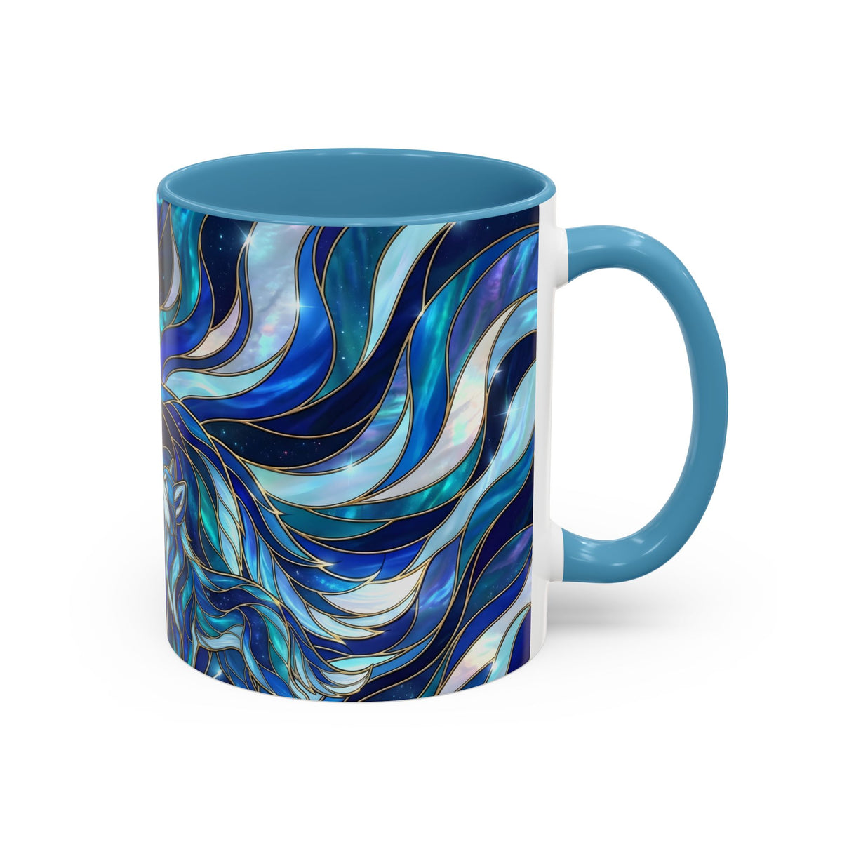 Cobalt Wolf Family Stained Glass Style Mug
