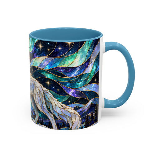 Northern Lights Wolf Stained Glass Style Mug