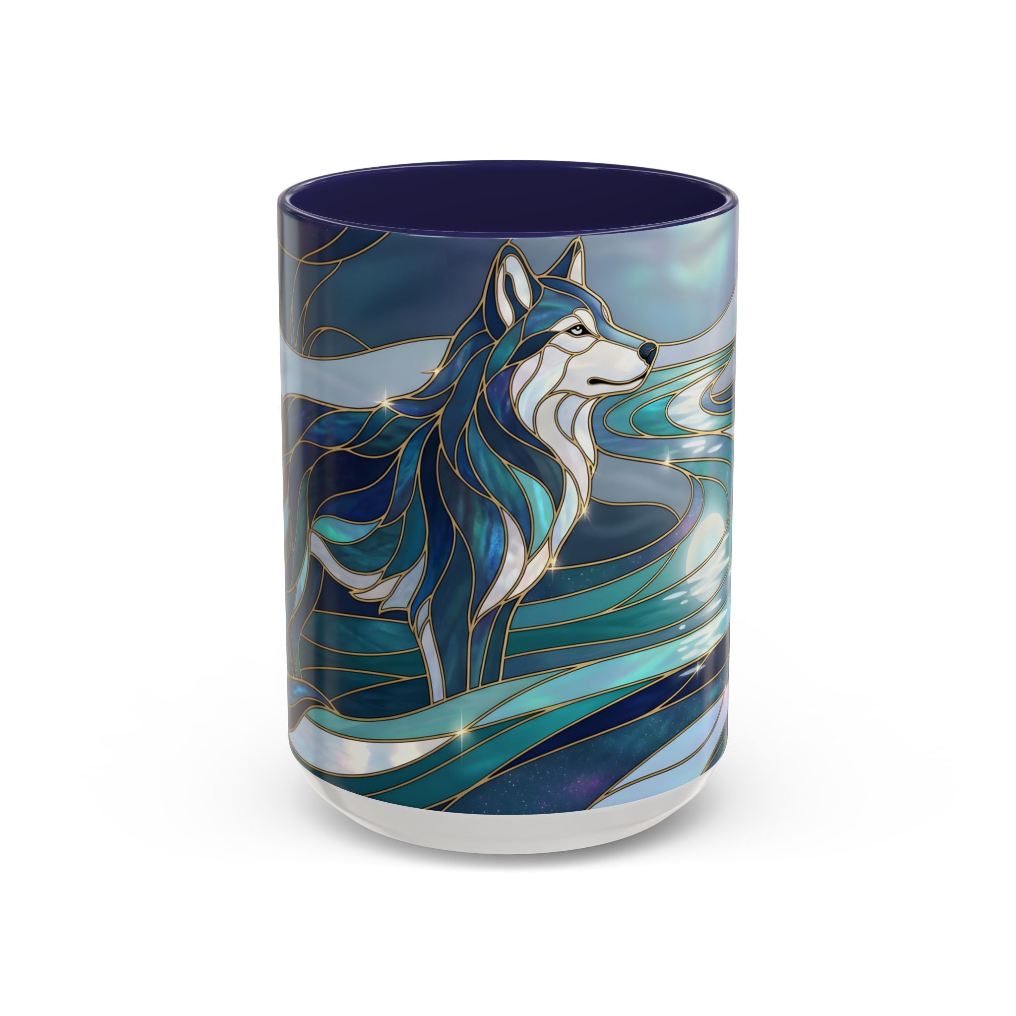 River Moon Wolf Stained Glass Style Mug