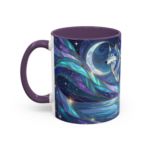 Moonlit Lake Wolf Stained Glass Style Mug