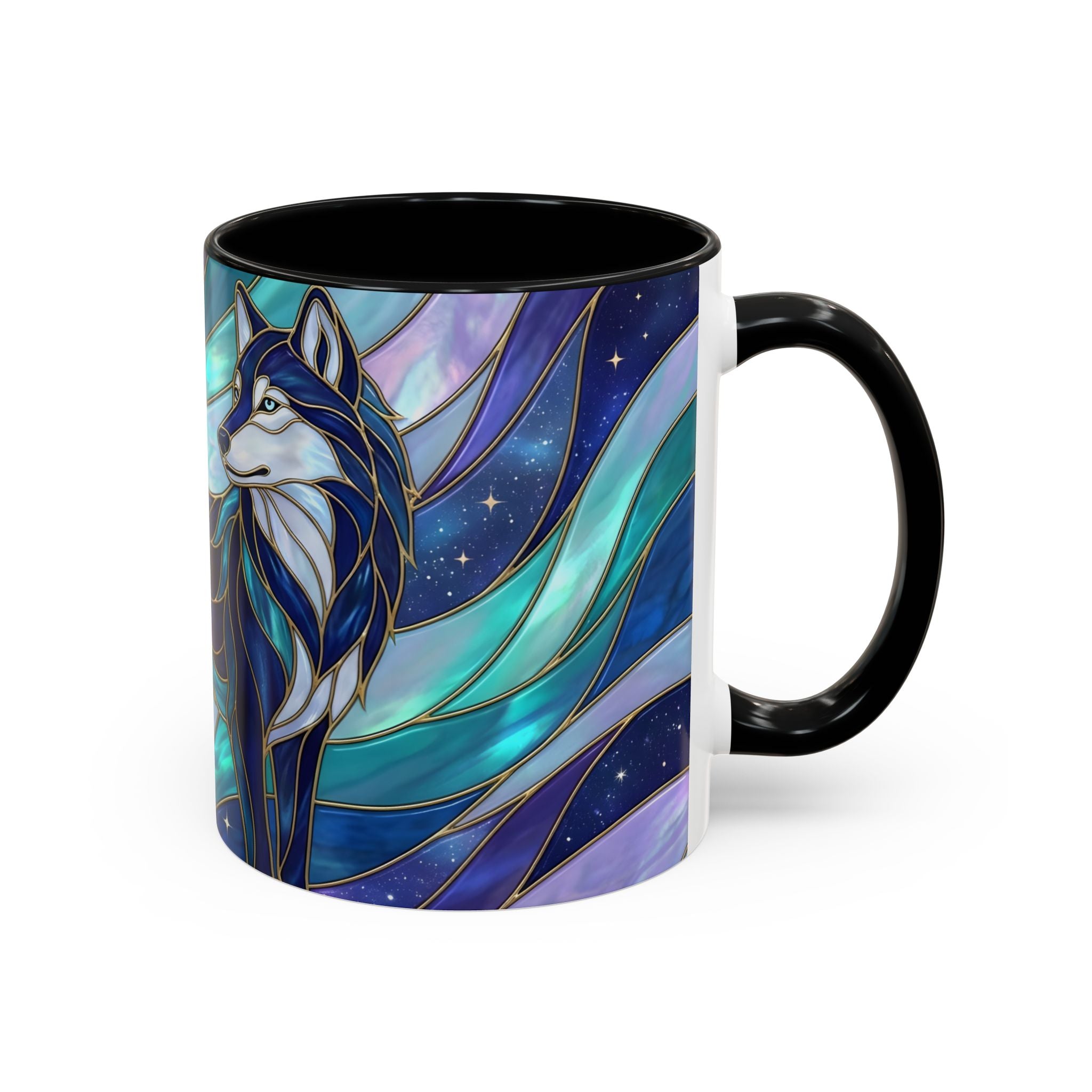 Celestial Wolf Stained Glass Style Mug