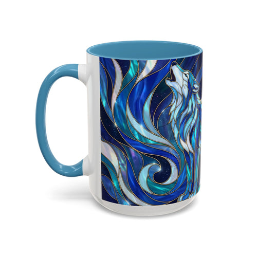 Cobalt Wolf Howl Stained Glass Style Mug