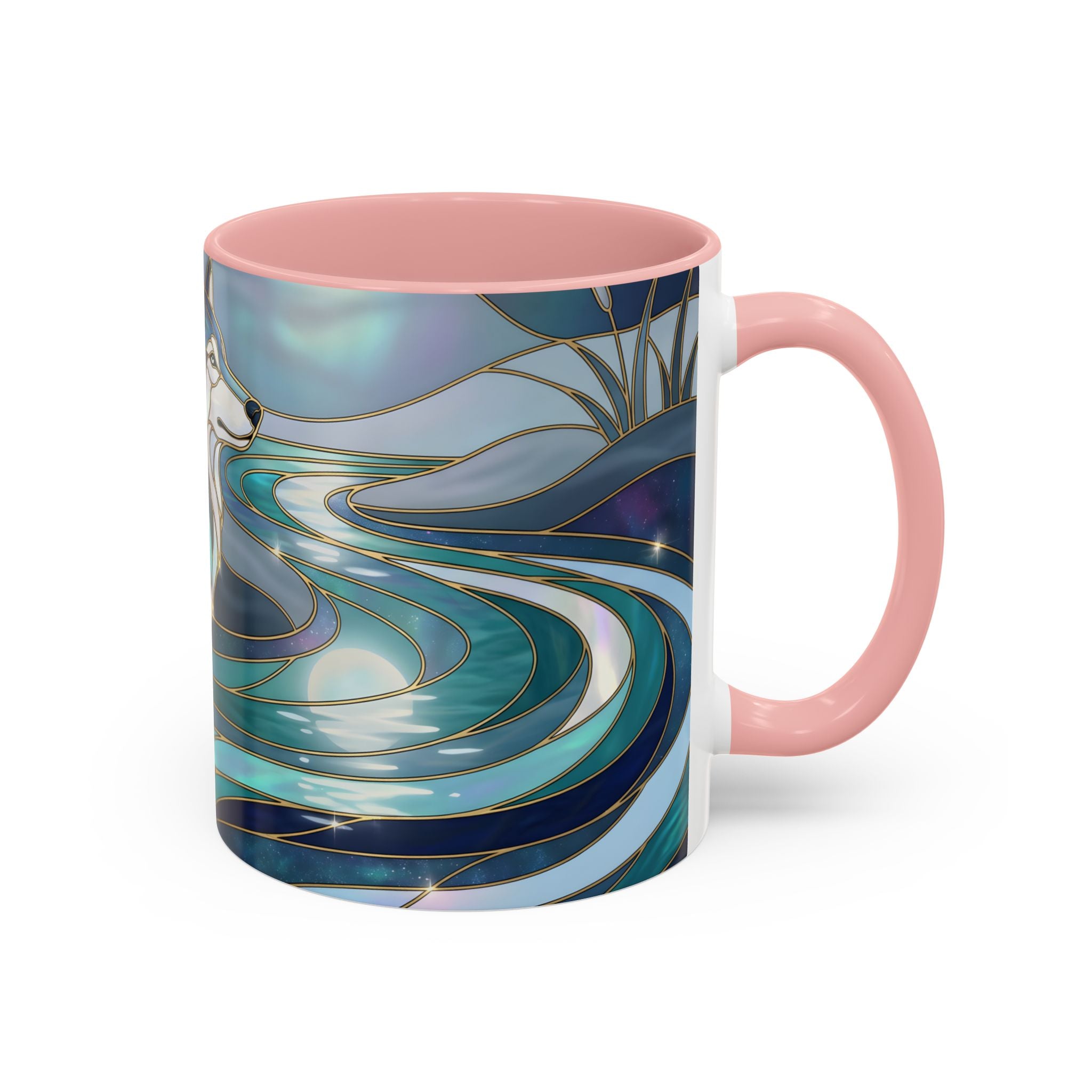 River Moon Wolf Stained Glass Style Mug
