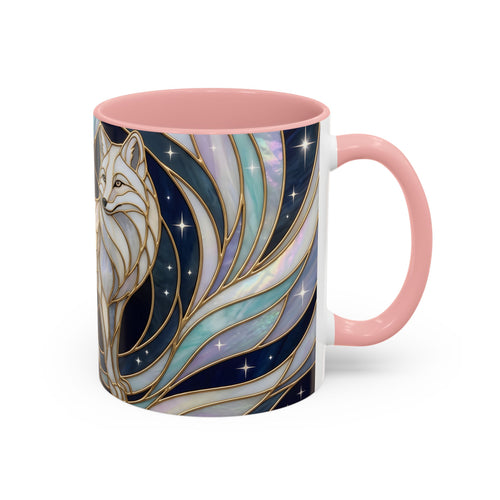 Starlit Arctic Fox Stained Glass Style Mug