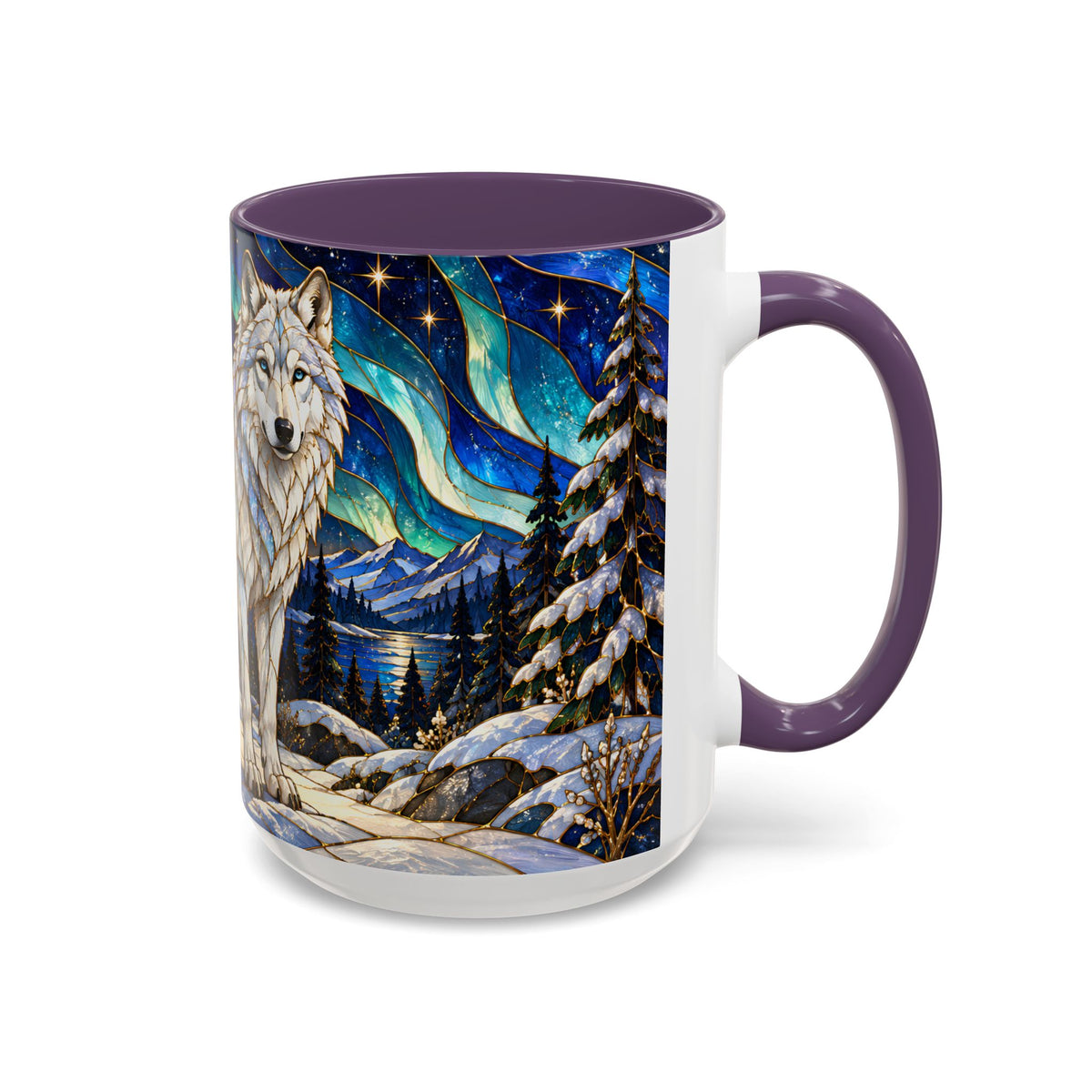 Aurora Lake Wolf Stained Glass Style Mug