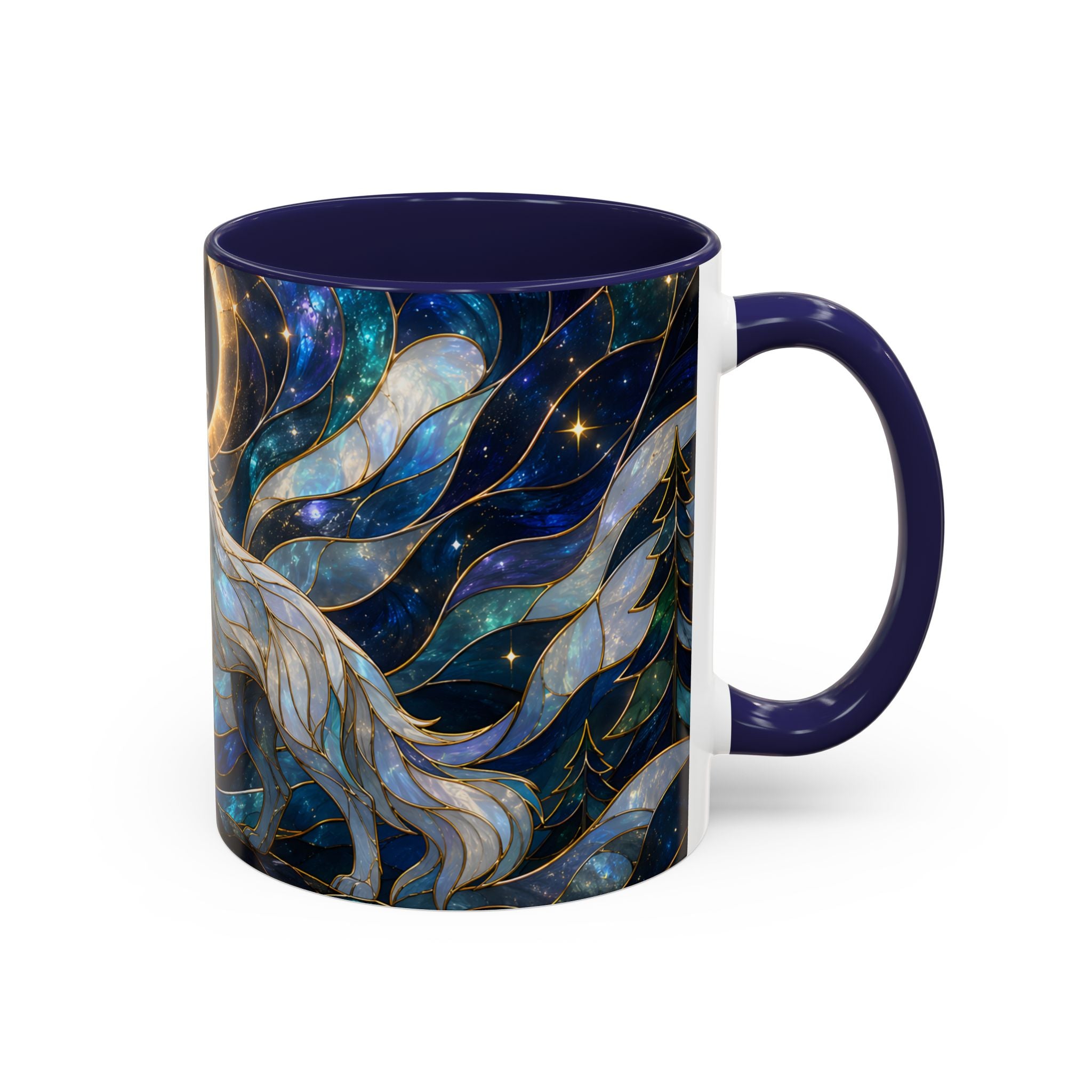 Moonlit Howl Wolf Stained Glass Style Mug