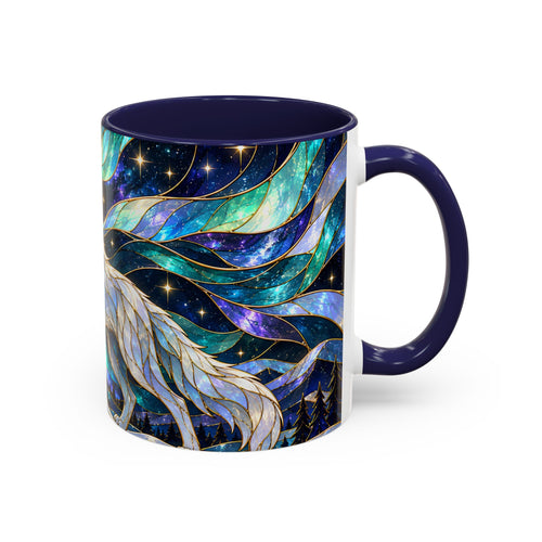 Northern Lights Wolf Stained Glass Style Mug