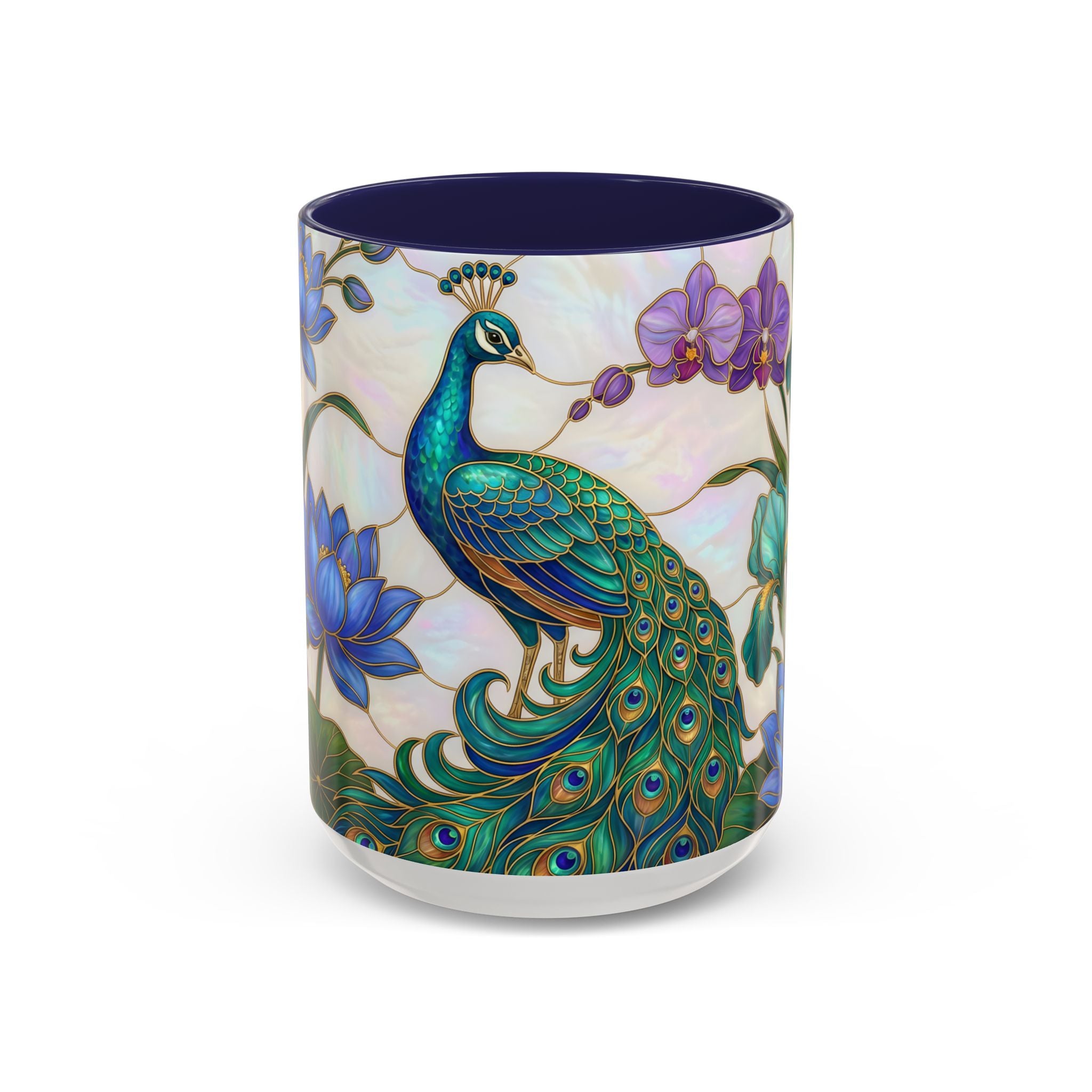 Blooming Peacock Stained Glass Style Mug