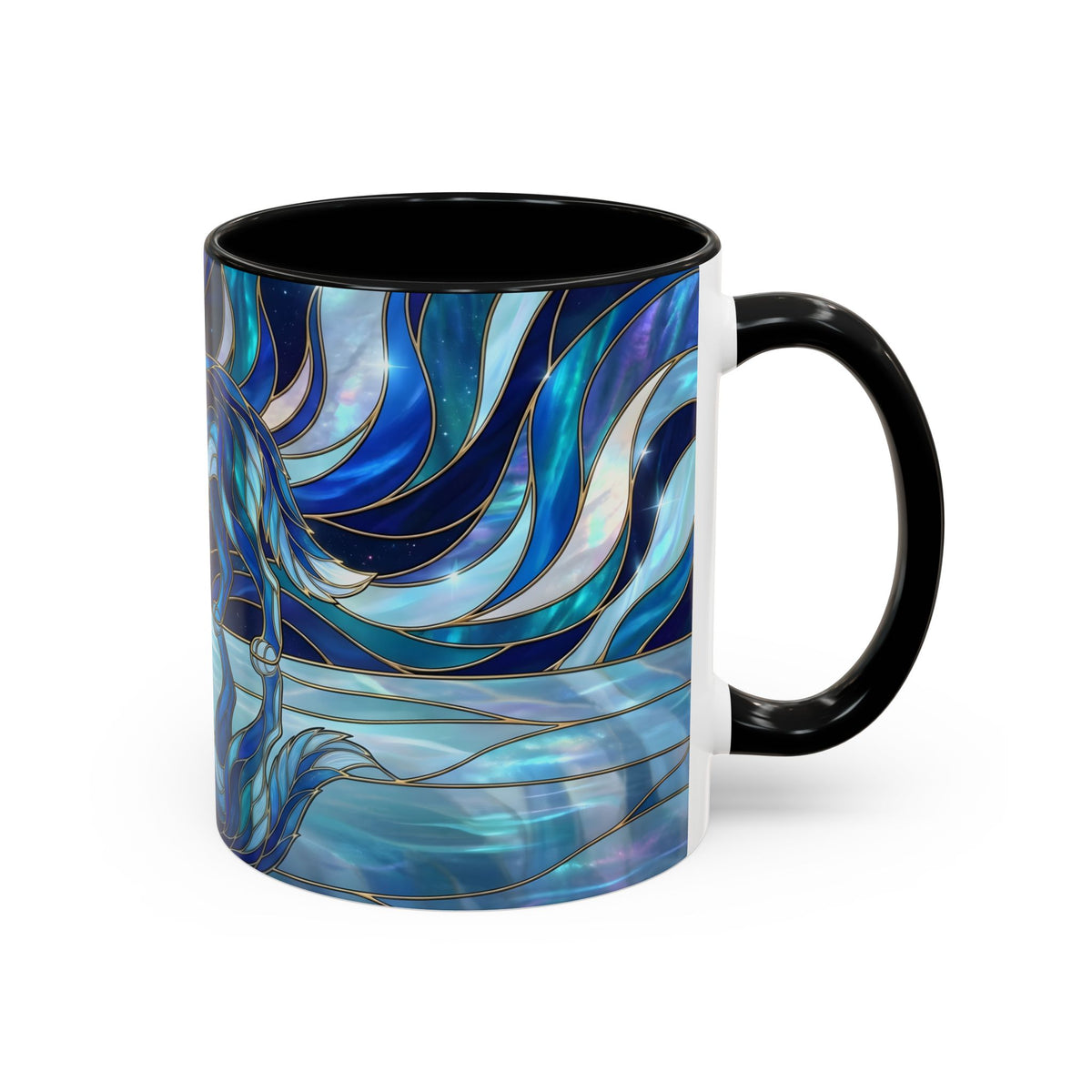 Cobalt Wolf Reflection Stained Glass Style Mug