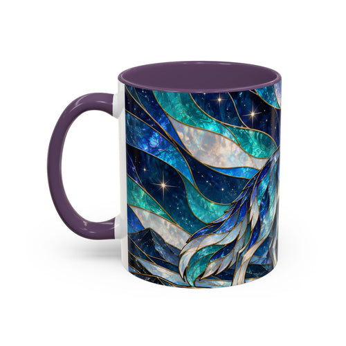 Northern Glow Wolf Stained Glass Style Mug
